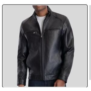 NWOT $226 Michael Kors Men's Black Faux Leather Moto Jacket Coat Size Xl HRB